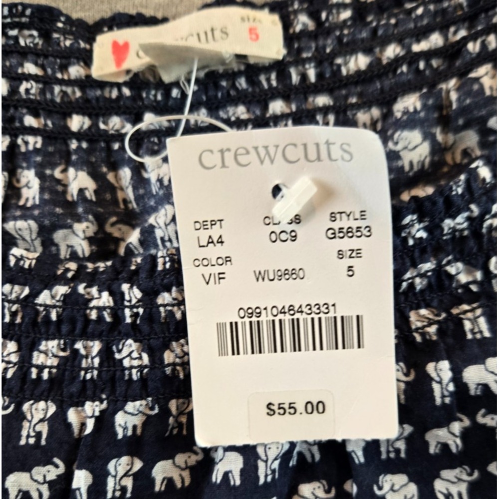 Crewcuts Dress Girls 5 Blue‎ White Elephant AOP Cap Sleeves Ruffled Hem NWT - Picture 4 of 9